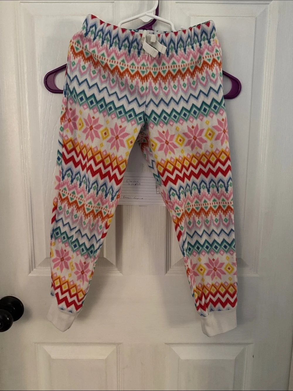 Old Navy White Fair Isle Fleece Joggers with Multicolor Pattern